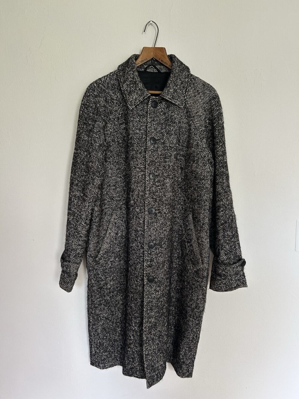 Men’s Agnes B Homme Paris Wool Linen Mohair Blend Overcoat Size 50 Micro Tweed